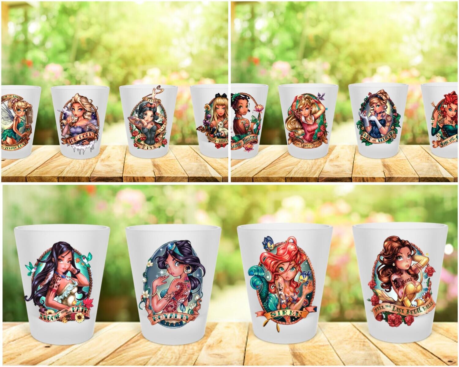 COLLECTION SHOOTER 1,5oz  (ensemble de 4, 6 ou 12 shooters) PRINCESSES TATOUÉES