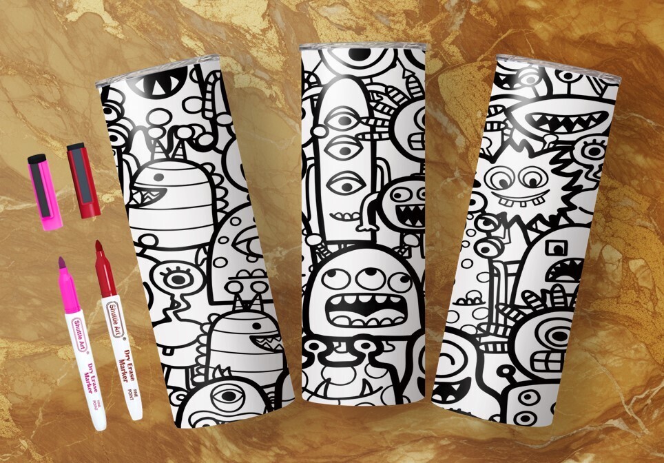 VERRE 20oz DESSINS AMUSANTS INCLUANT 2 CRAYONS EFFACABLES AU CHOIX