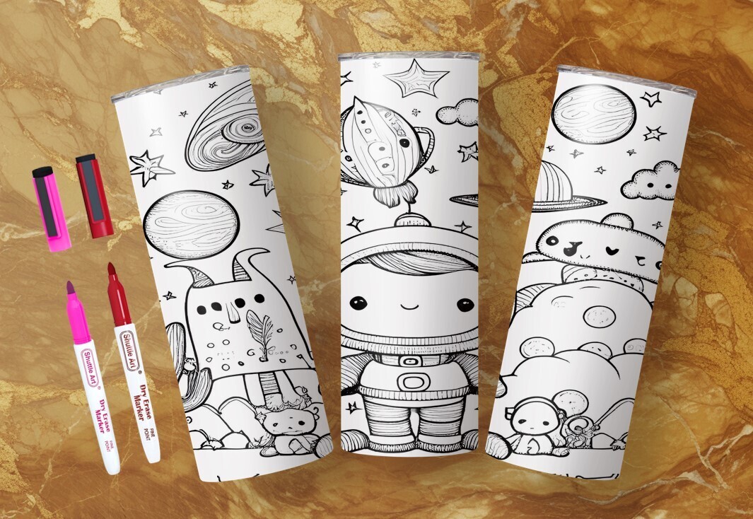 VERRE 20oz DESSINS AMUSANTS INCLUANT 2 CRAYONS EFFACABLES AU CHOIX