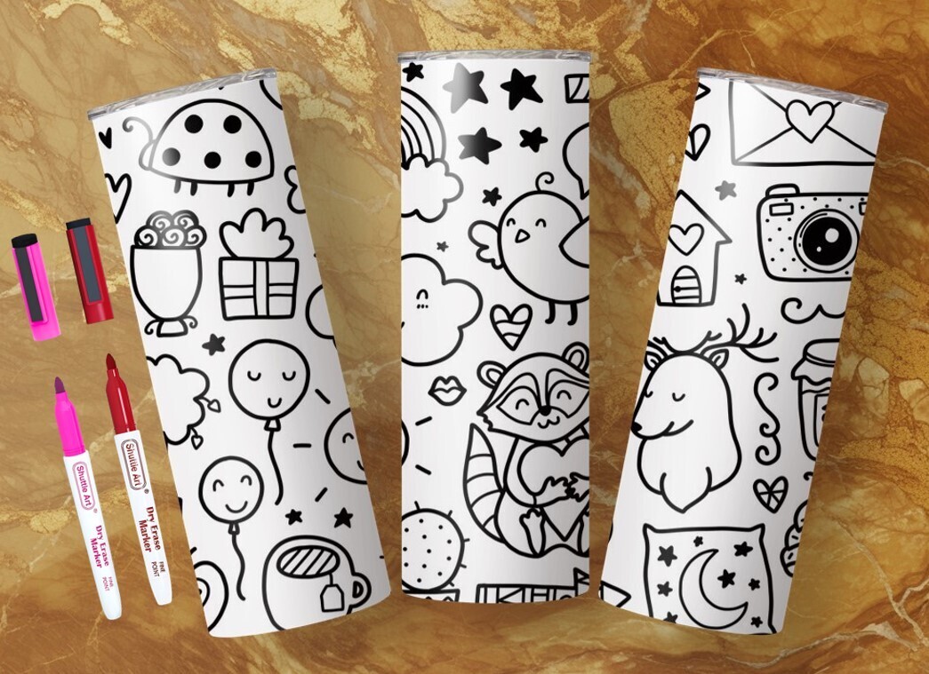 VERRE 20oz DESSINS AMUSANTS INCLUANT 2 CRAYONS EFFACABLES AU CHOIX