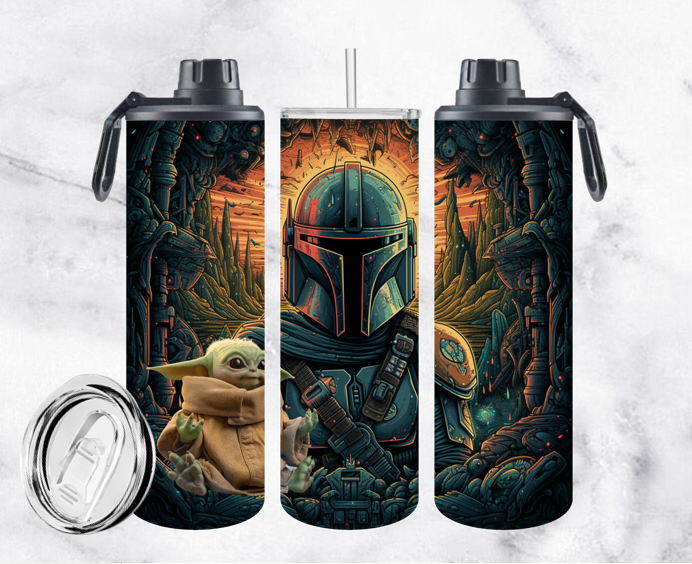 COLLECTION STAR WARS/YODA /MANDALORIAN 20oz  (2 COUVERCLES, UN ANTI-FUITE ET UN COULISSABLE)