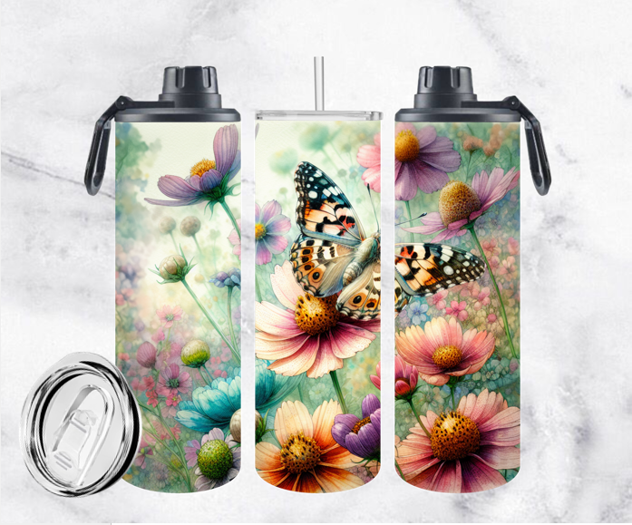 COLLECTION FLEURS-PAPILLONS-PLAGE-ZEN 20oz (2 COUVERCLES, UN ANTI-FUITE ET UN COULISSABLE)