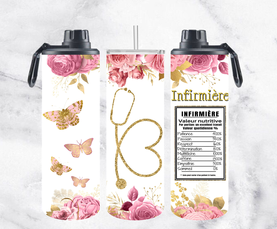 BOUTEILLE ISOTHERME 20oz AVEC 2 COUVERCLES