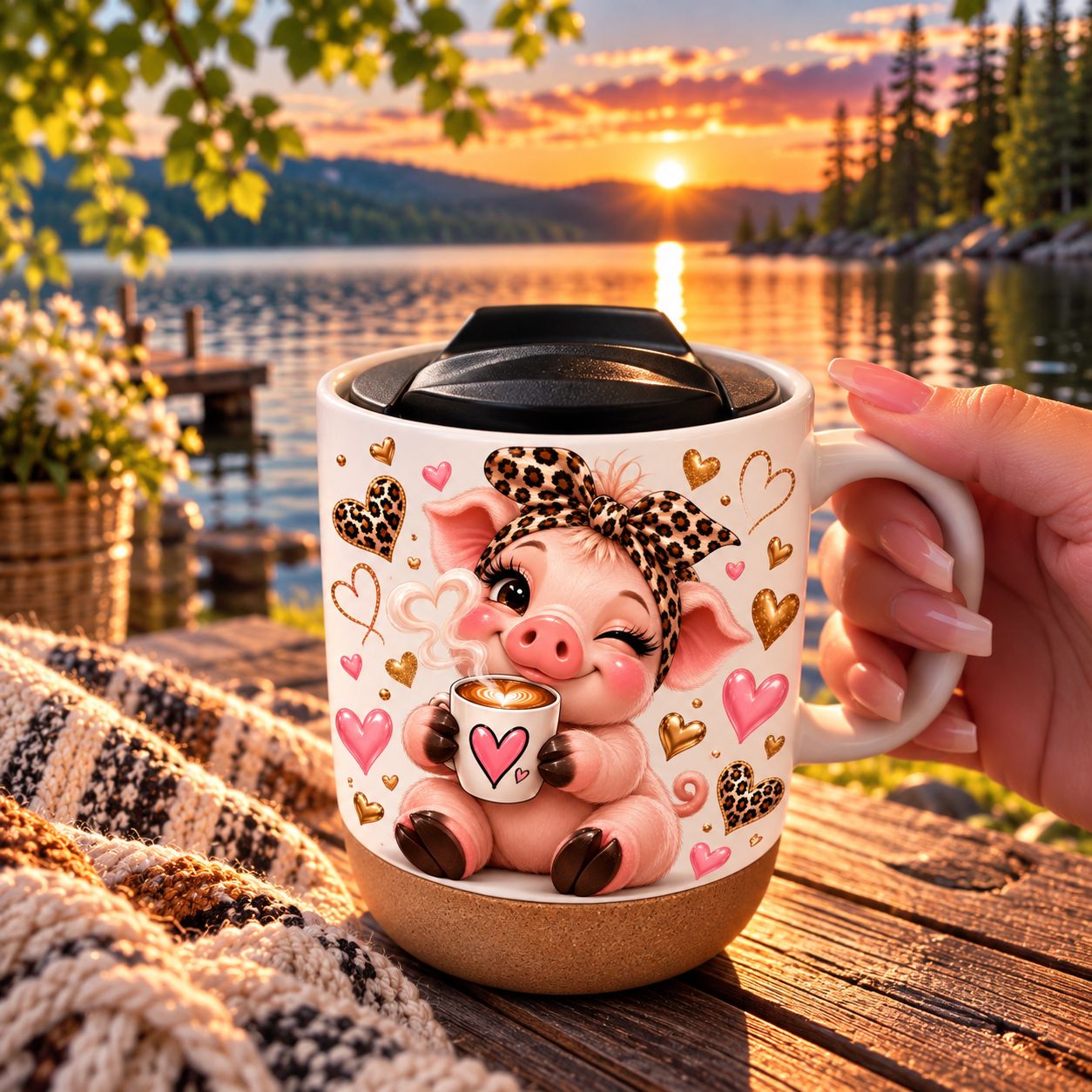 Tasse en céramique 13oz avec couvercle