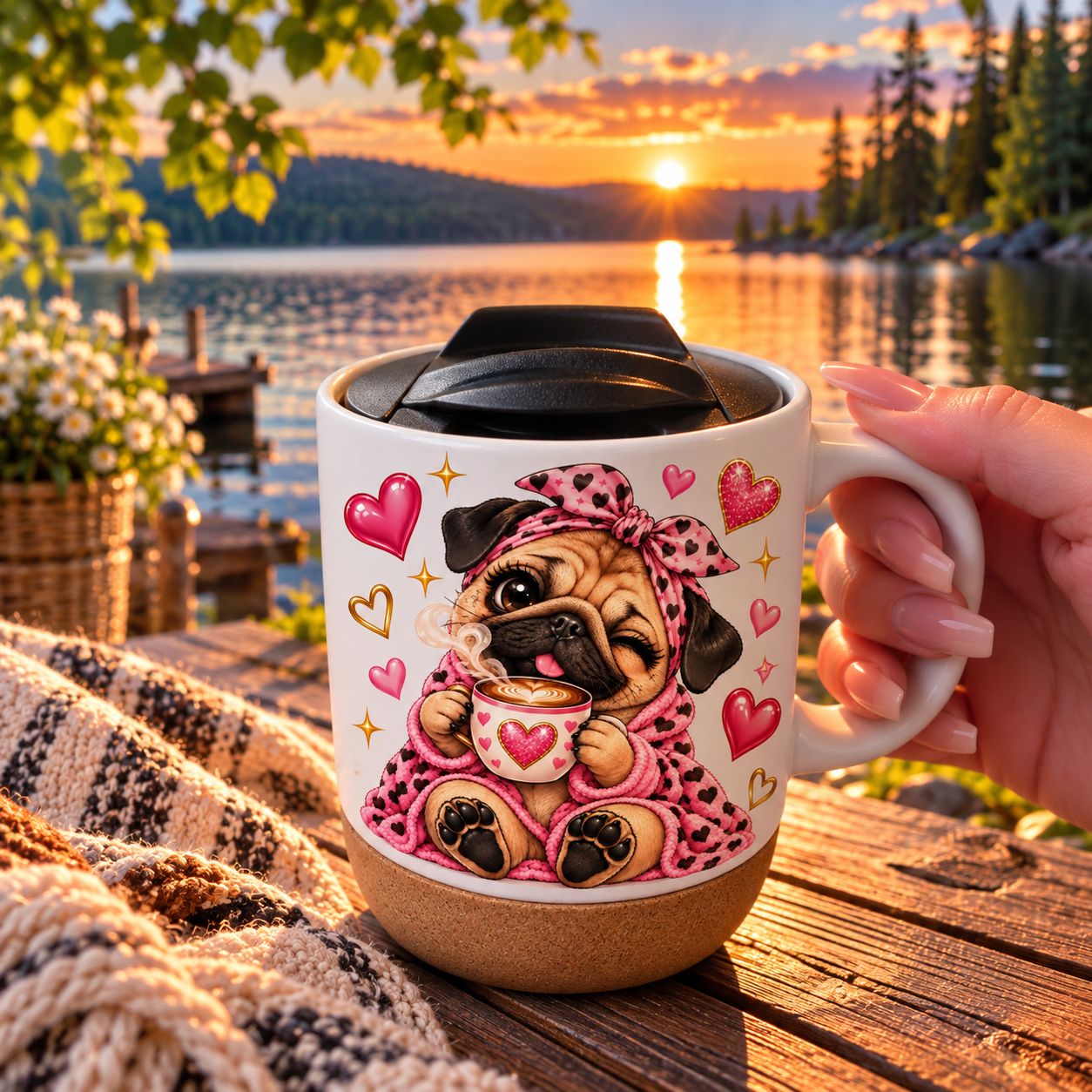 Tasse en céramique 13oz avec couvercle