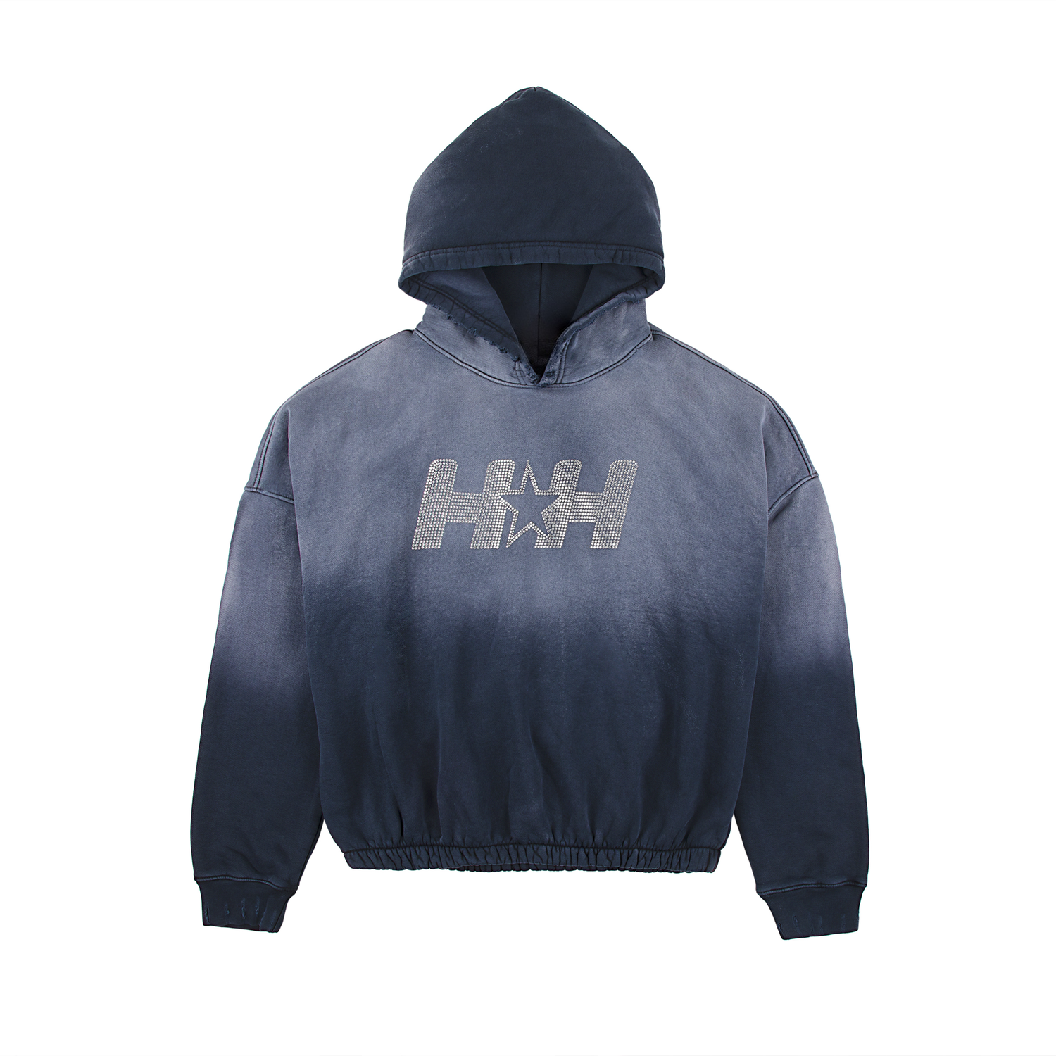 HH Star Swarovski Heavy Wash Dyed Oversize Crop Hoodie (Aged Black)