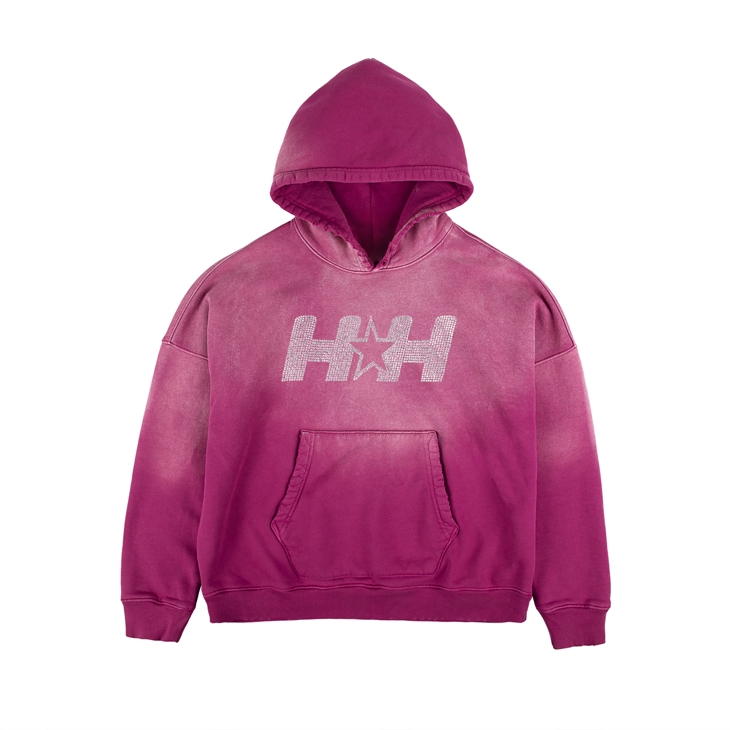 HH Star Swarovski Heavy Wash Dyed Oversize Crop Hoodie (Red)