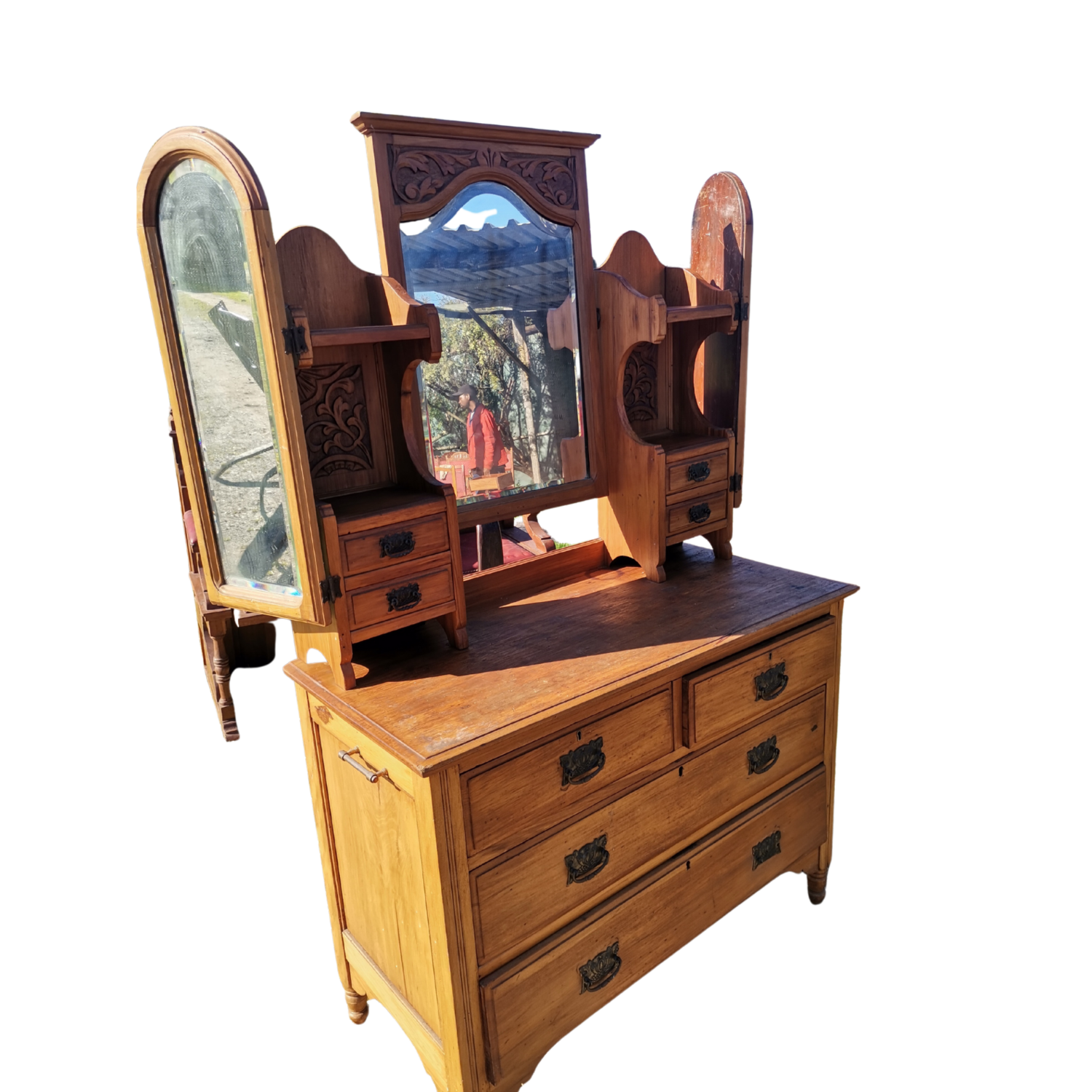 Antique Solid Wood 3 Mirror Dresser