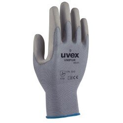 Uvex Unipur 6631 pu coated glove #; grey; sz 7 - 11 (up6631)
