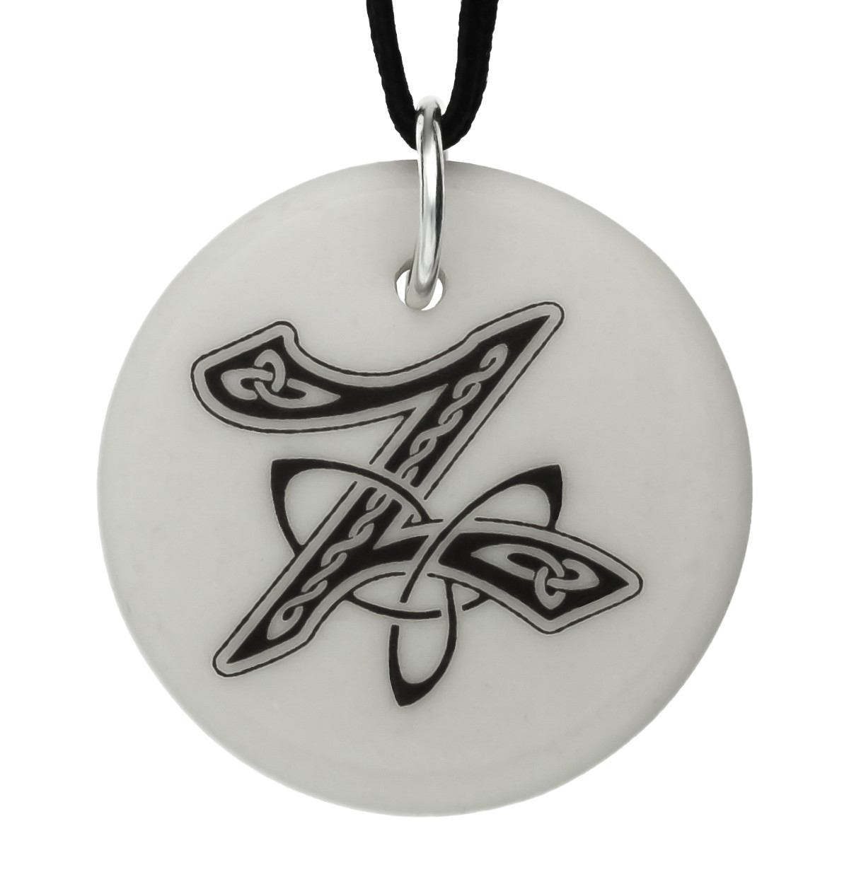 Celtic Initial Letter &#39;Z&#39; Handmade Porcelain Pendant