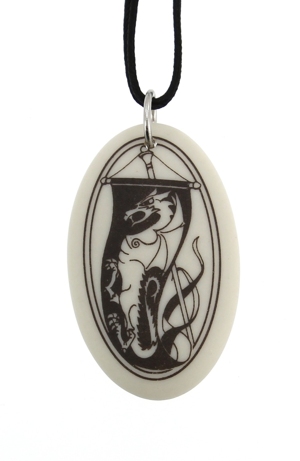The Dragon Banner Oval Handmade Porcelain Pendant