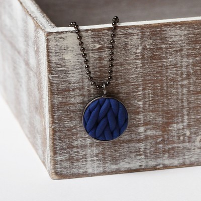 Navy Knit Braided Style Pattern Handmade Chain Pendant