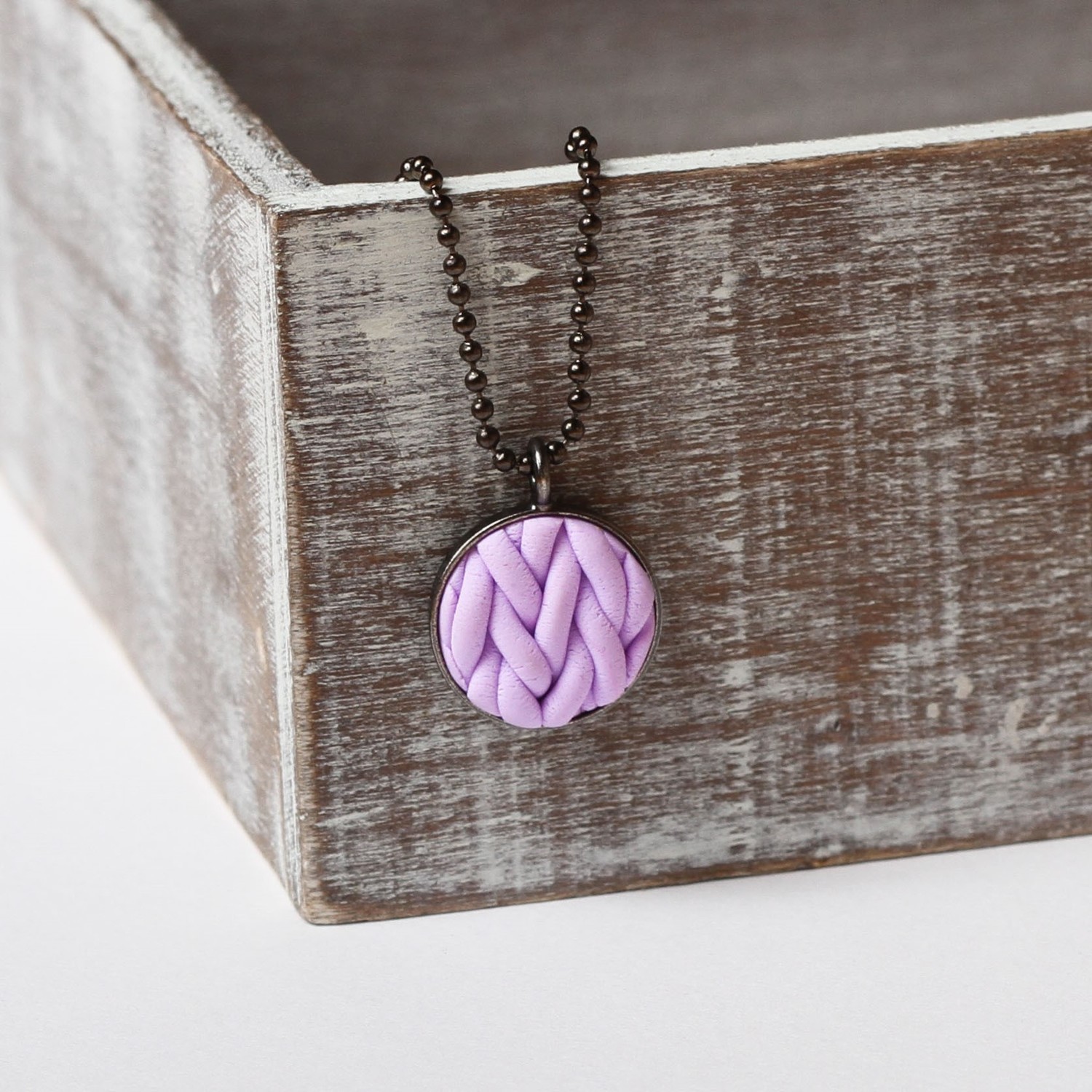 Lilac Knit Braided Style Pattern Chain Pendant