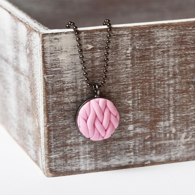 Pastel Pink Knit Braided Style Pattern Handmade Chain Pendant
