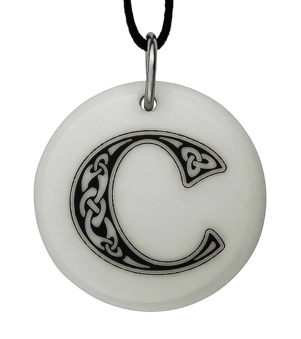Celtic Initial Letter &#39;C&#39; Handmade Porcelain Pendant