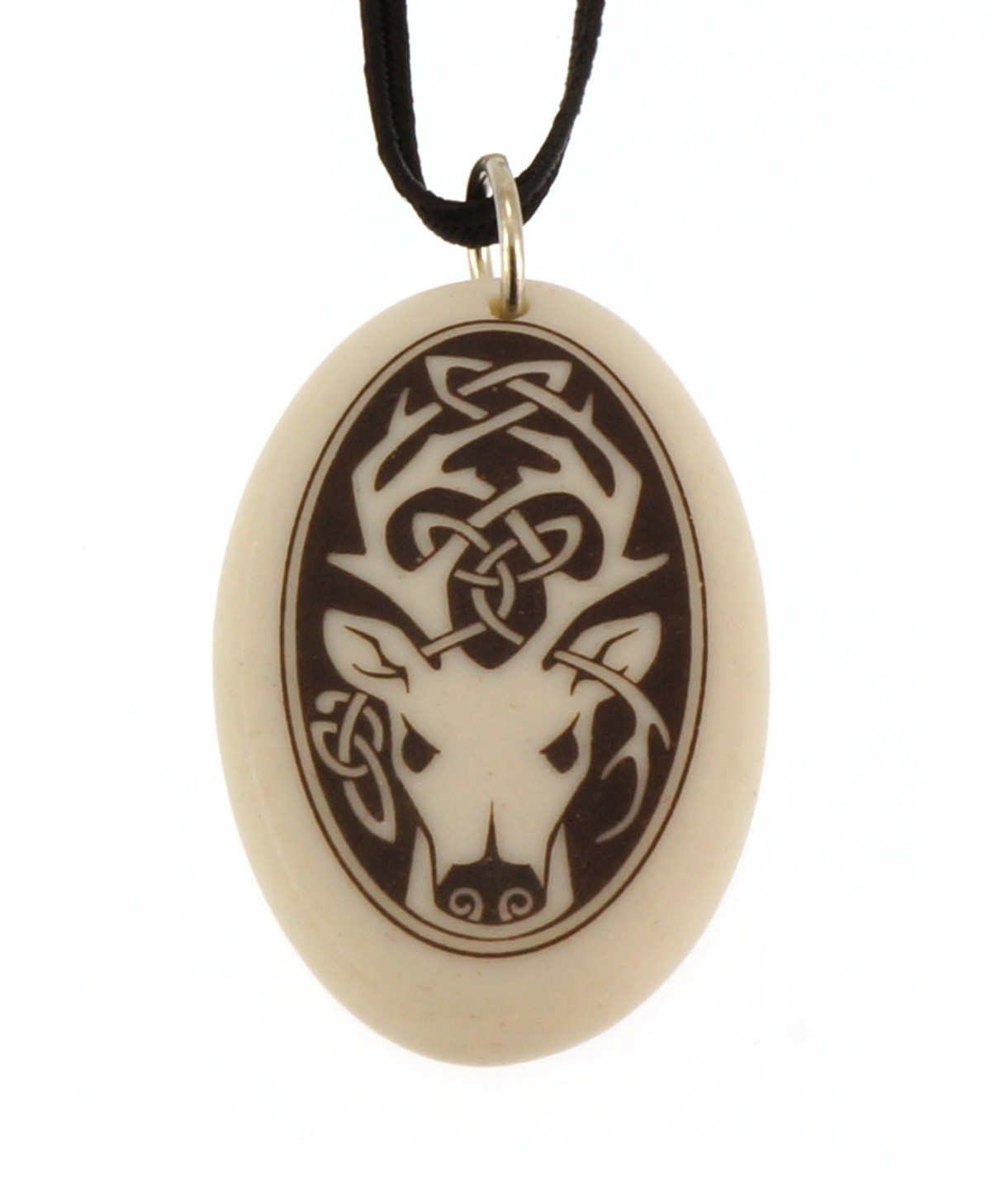 Celtic Stag Oval Handmade Porcelain Pendant