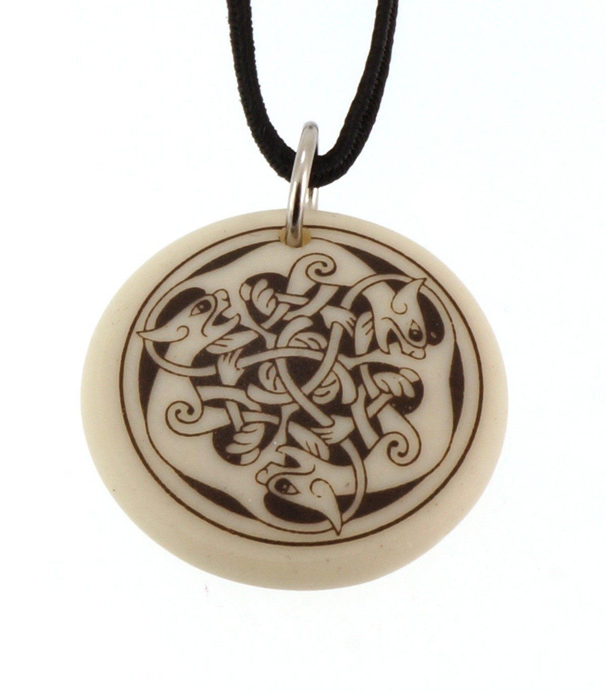Celtic Cat Round Handmade Porcelain Pendant
