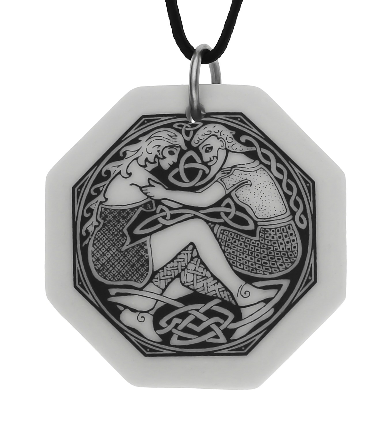 Celtic Divine Couples Octagon Handmade Porcelain Pendant