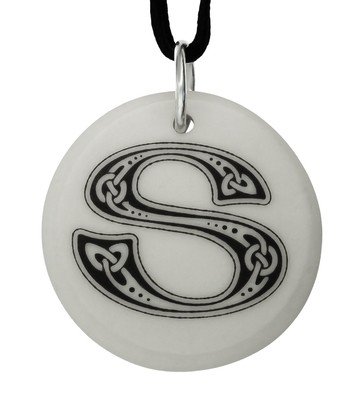 Celtic Initial Letter 'S' Handmade Porcelain Pendant