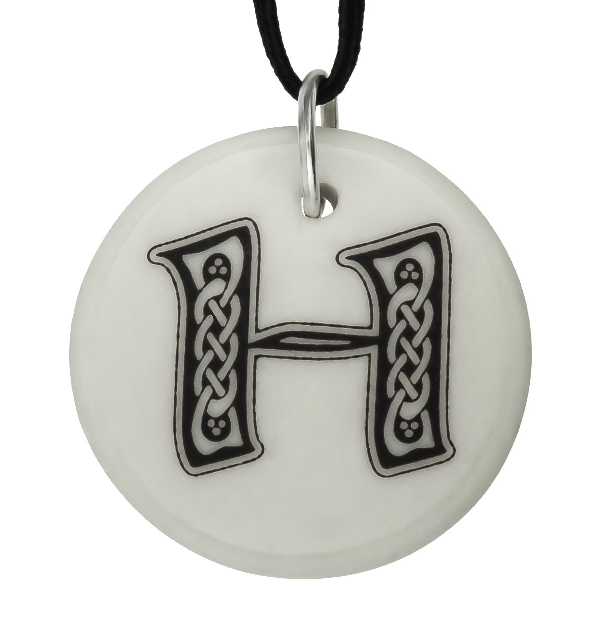 Celtic Initial Letter &#39;H&#39; Handmade Porcelain Pendant