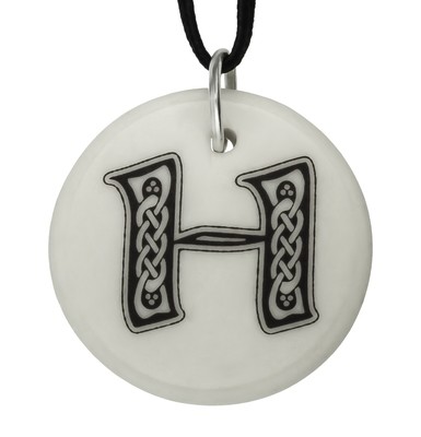 Celtic Initial Letter 'H' Handmade Porcelain Pendant