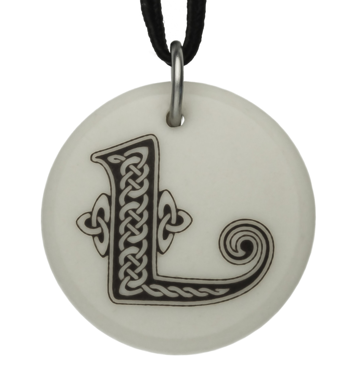 Celtic Initial Letter &#39;L&#39; Handmade Porcelain Pendant