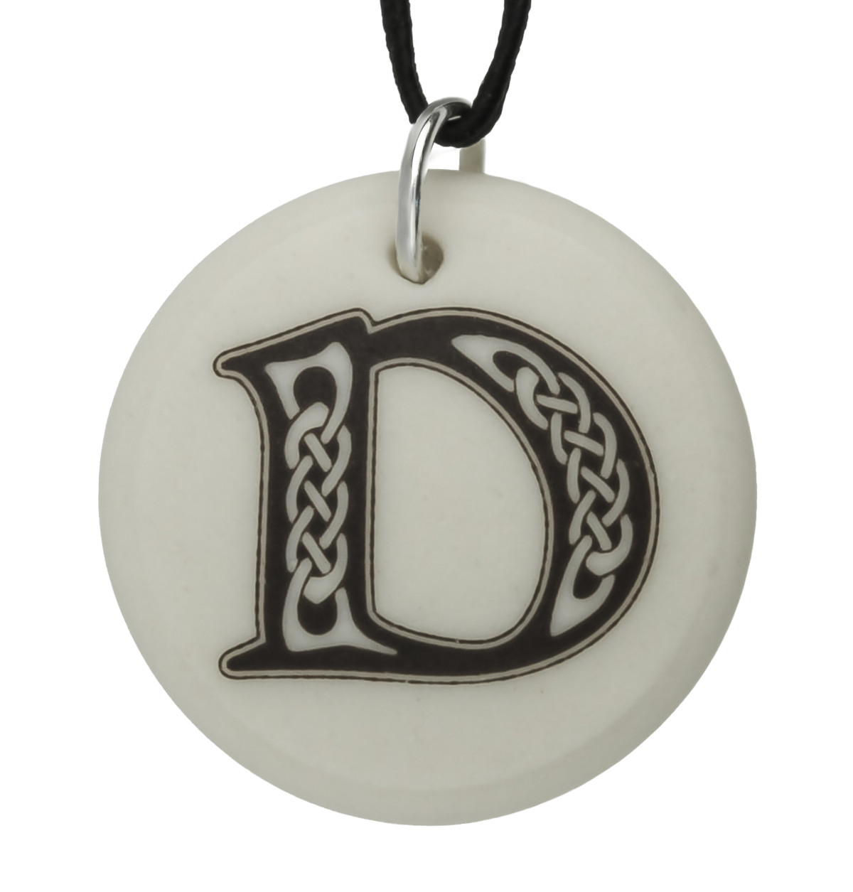 Celtic Initial Letter &#39;D&#39; Handmade Porcelain Pendant