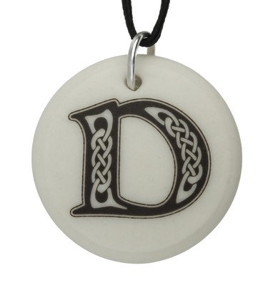 Celtic Initial Letter 'D' Handmade Porcelain Pendant