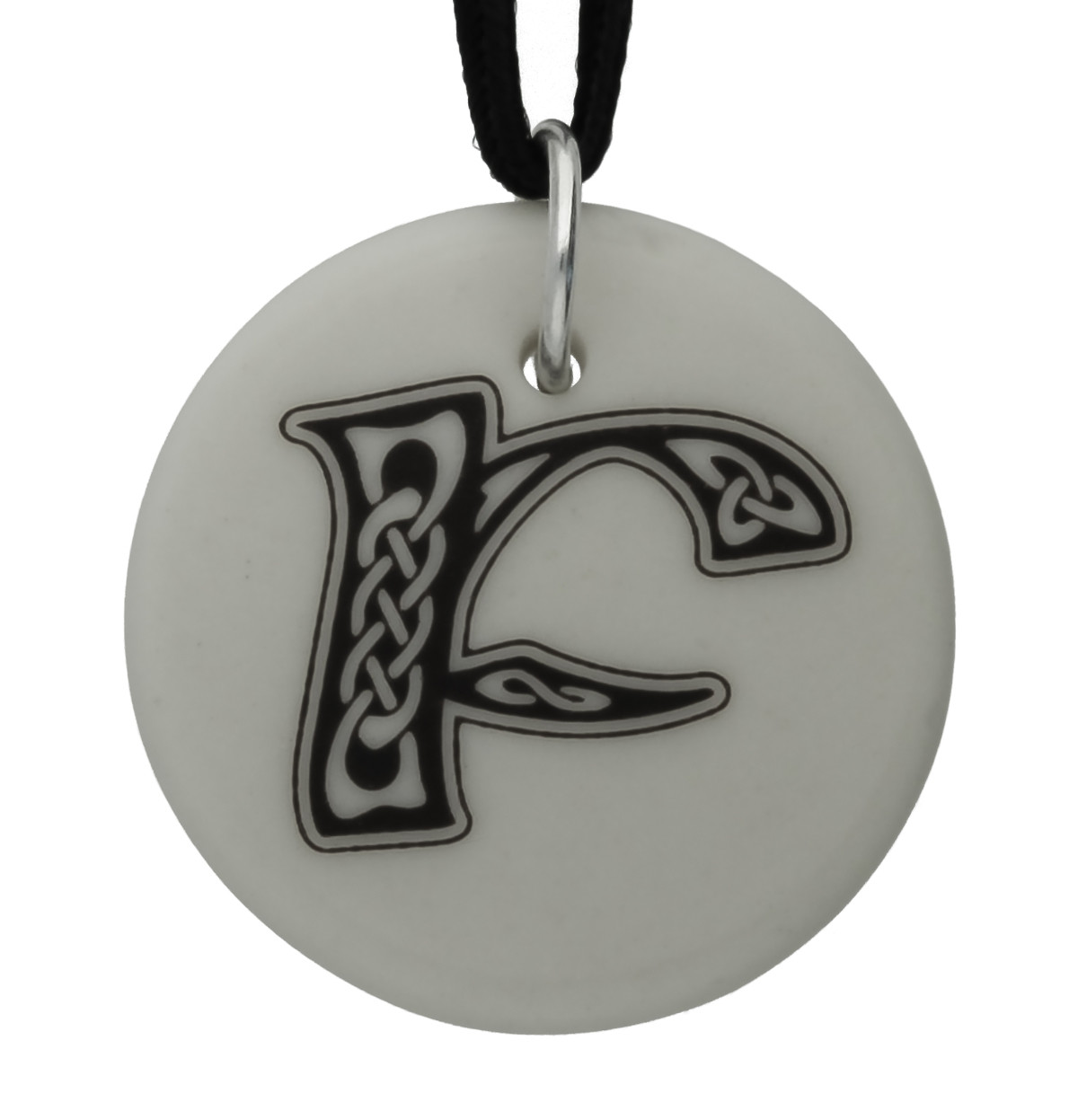 Celtic Initial Letter &#39;F&#39; Handmade Porcelain Pendant