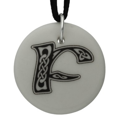 Celtic Initial Letter 'F' Handmade Porcelain Pendant