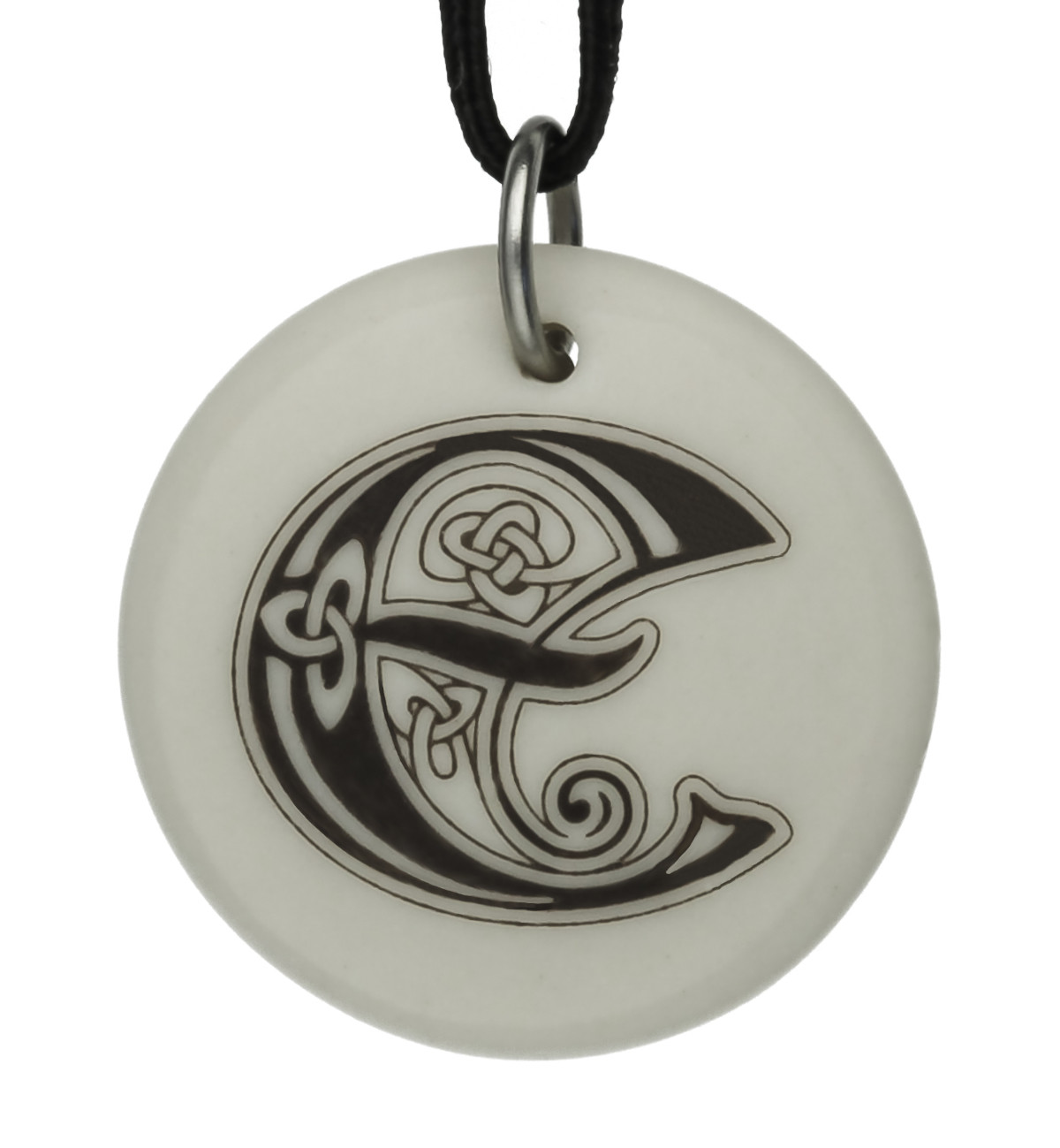 Celtic Initial Letter &#39;E&#39; Handmade Porcelain Pendant
