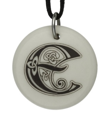 Celtic Initial Letter 'E' Handmade Porcelain Pendant