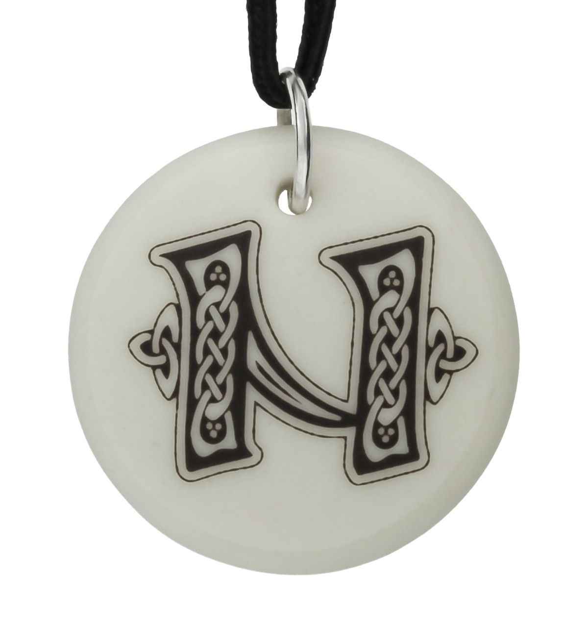 Celtic Initial Letter &#39;N&#39; Handmade Porcelain Pendant