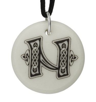 Celtic Initial Letter 'N' Handmade Porcelain Pendant