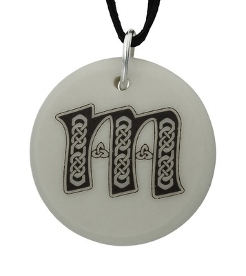 Celtic Initial Letter 'M' Handmade Porcelain Pendant
