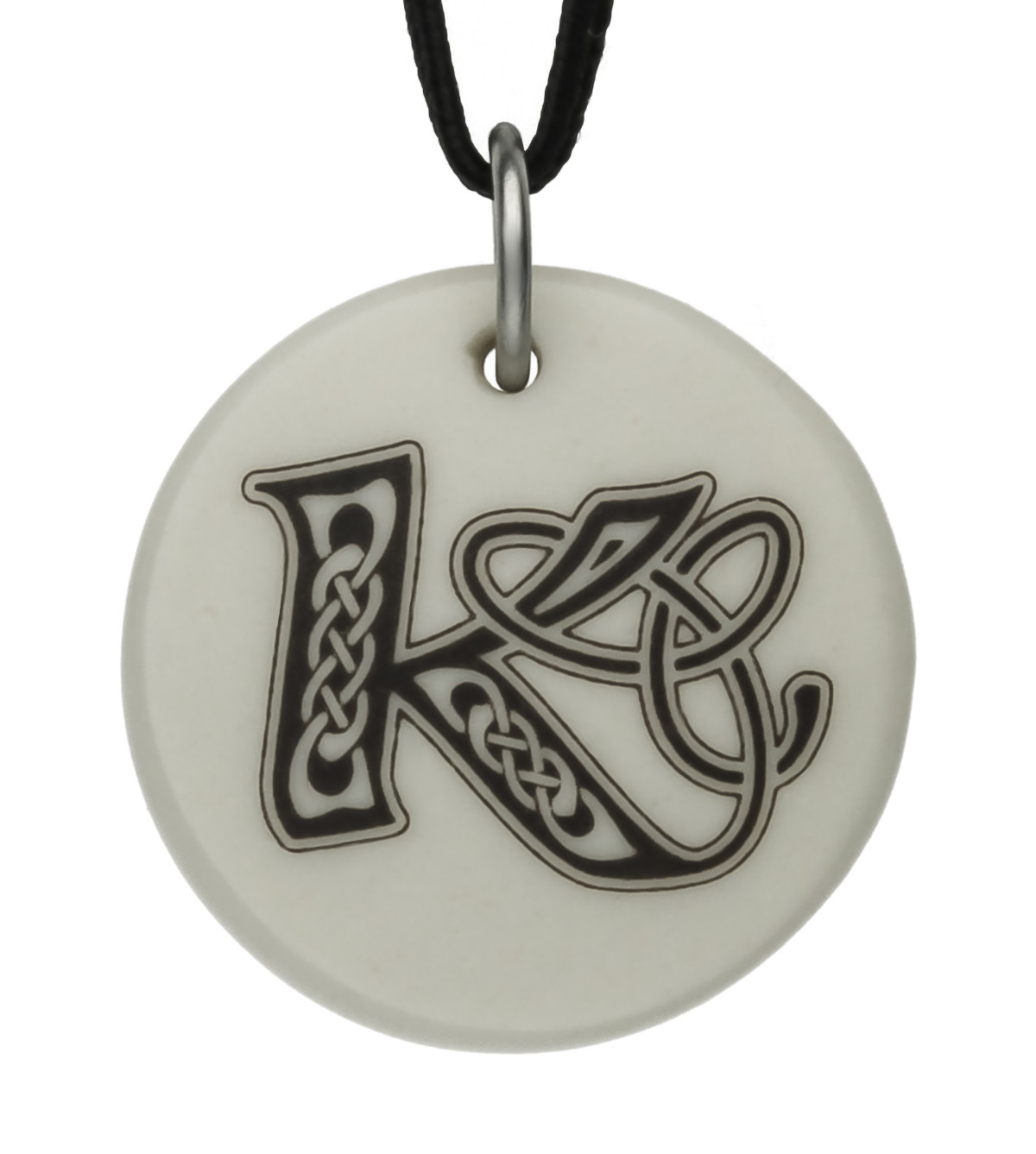 Celtic Initial Letter &#39;K&#39; Handmade Porcelain Pendant