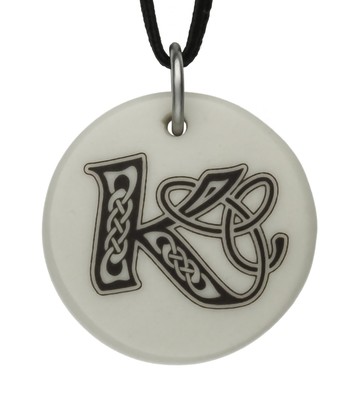 Celtic Initial Letter 'K' Handmade Porcelain Pendant