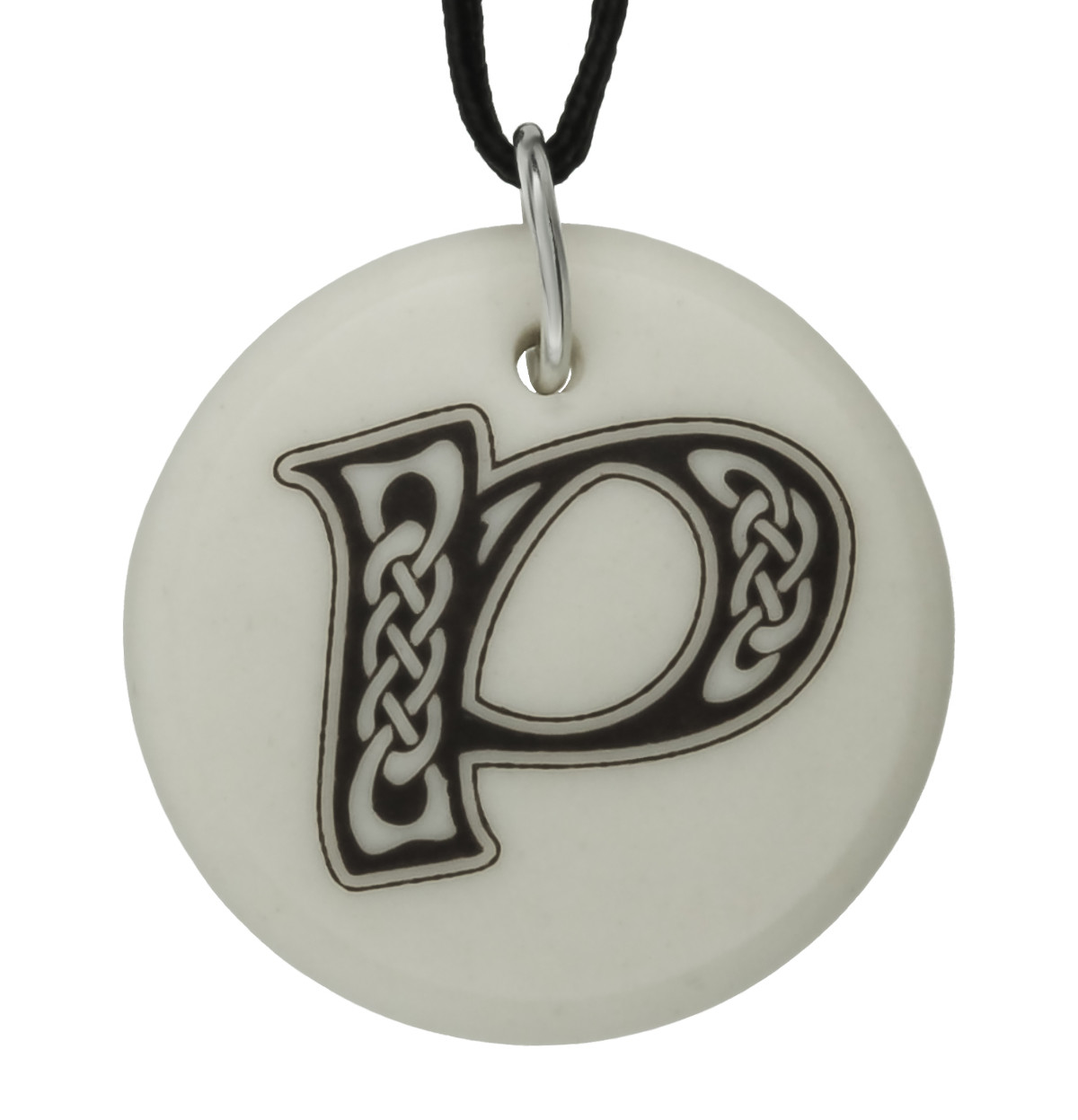 Celtic Initial Letter &#39;P&#39; Handmade Porcelain Pendant