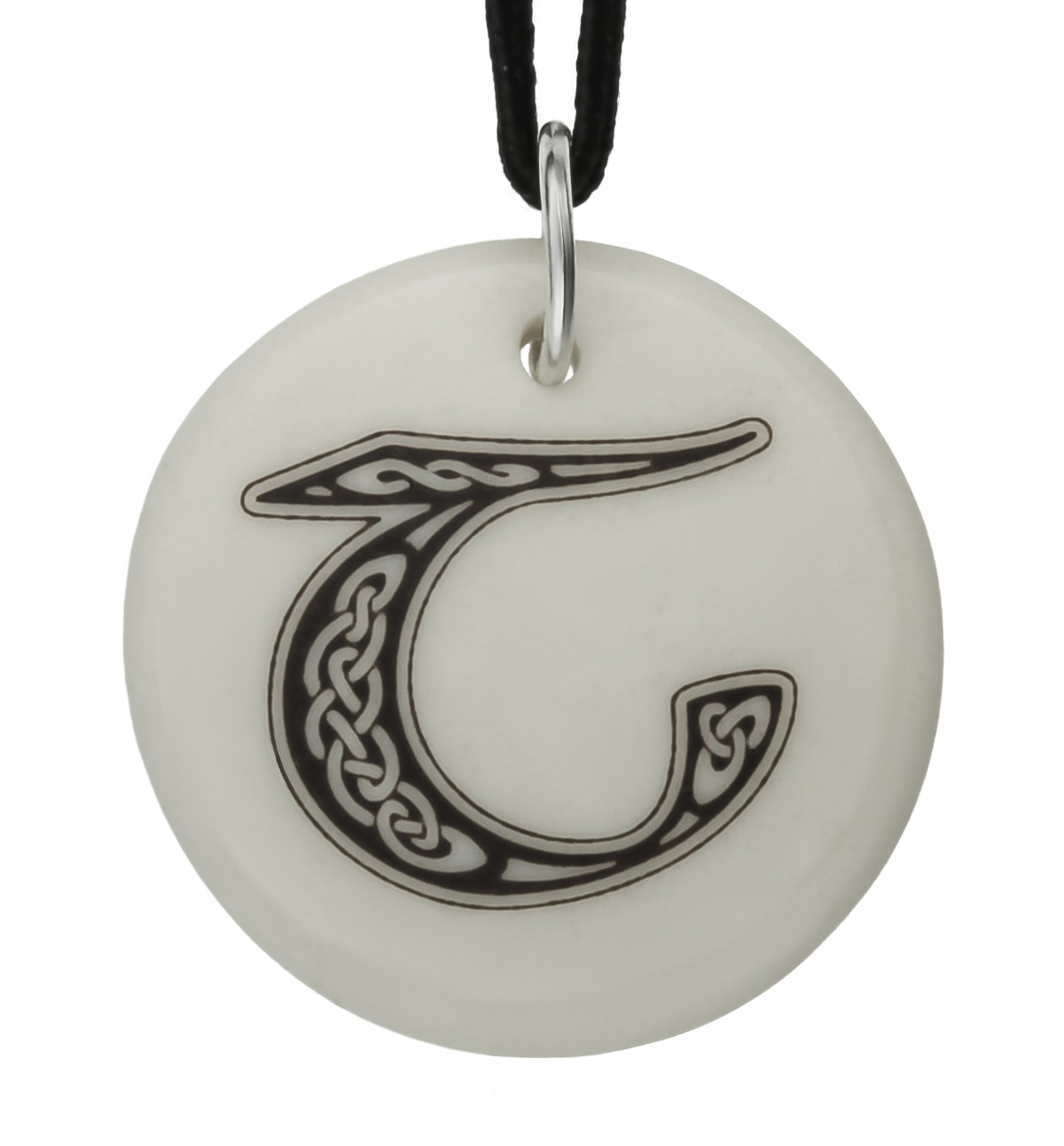 Celtic Initial Letter &#39;T&#39; Handmade Porcelain Pendant