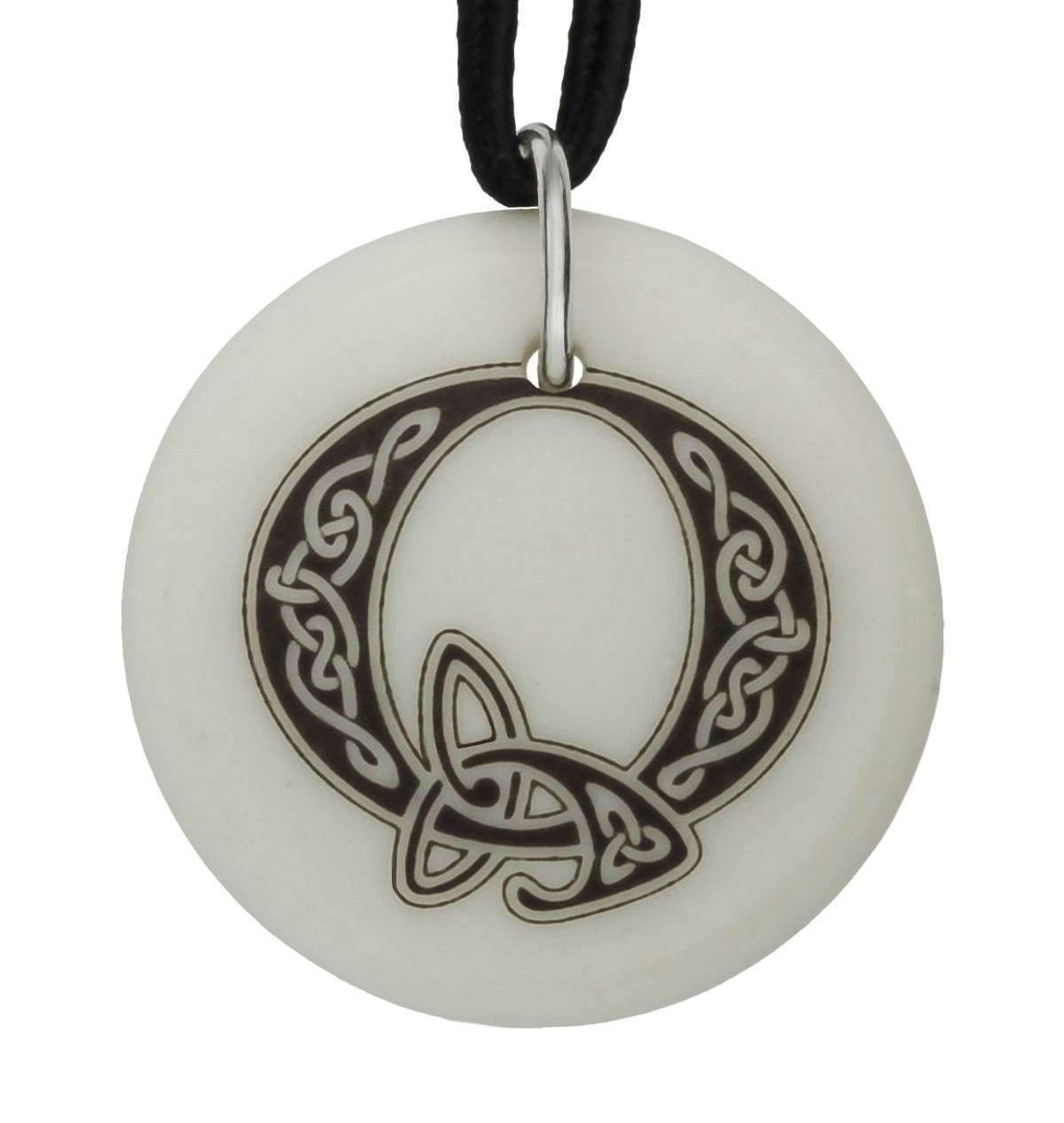 Celtic Initial Letter &#39;Q&#39; Handmade Porcelain Pendant