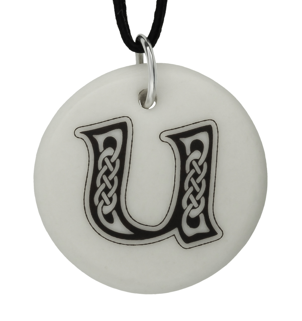 Celtic Initial Letter &#39;U&#39; Handmade Porcelain Pendant