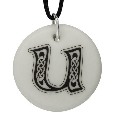 Celtic Initial Letter 'U' Handmade Porcelain Pendant