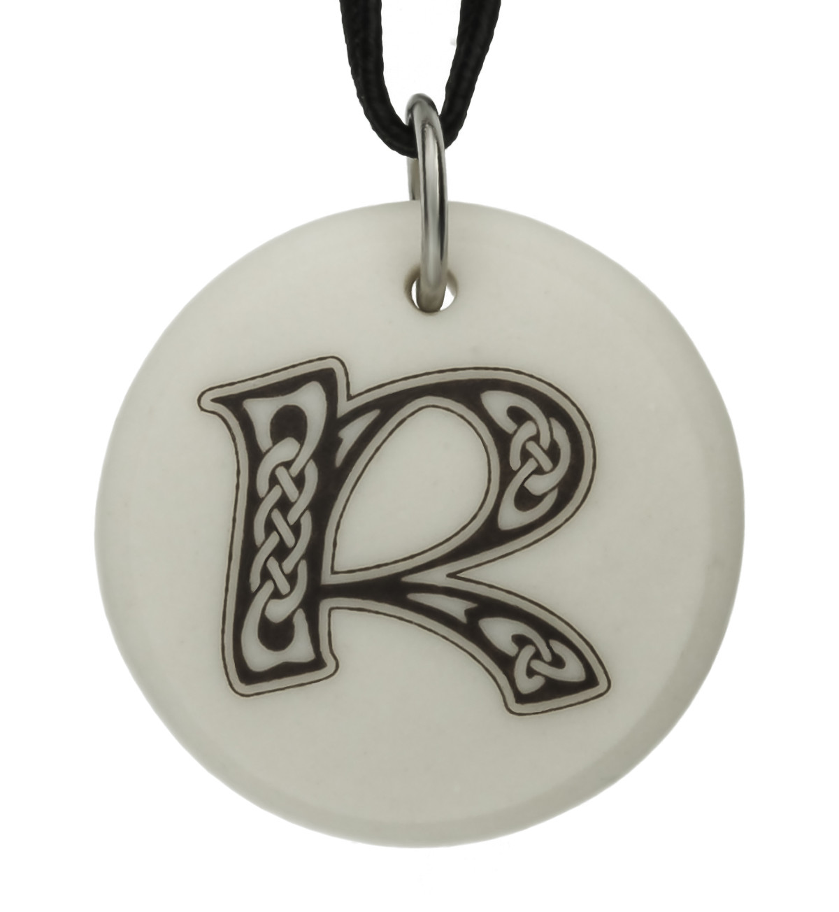 Celtic Initial Letter &#39;R&#39; Handmade Porcelain Pendant