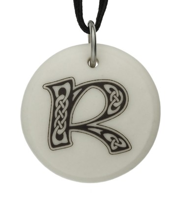 Celtic Initial Letter 'R' Handmade Porcelain Pendant