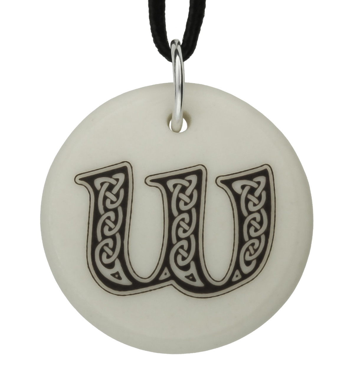 Celtic Initial Letter &#39;W&#39; Handmade Porcelain Pendant