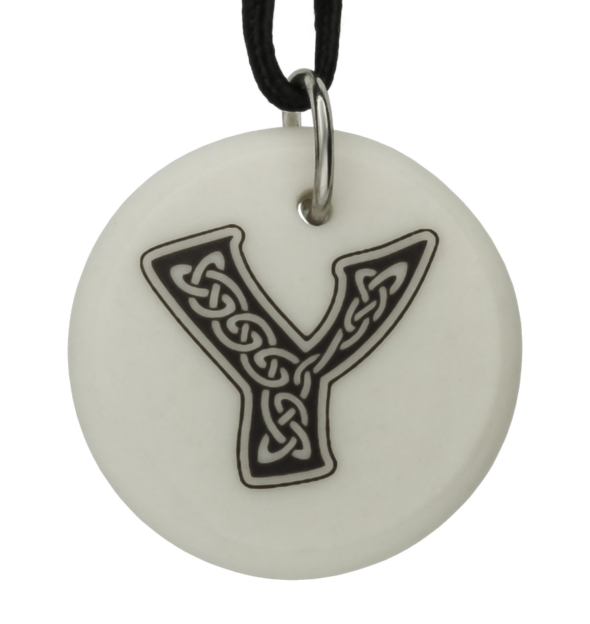 Celtic Initial Letter &#39;Y&#39; Handmade Porcelain Pendant
