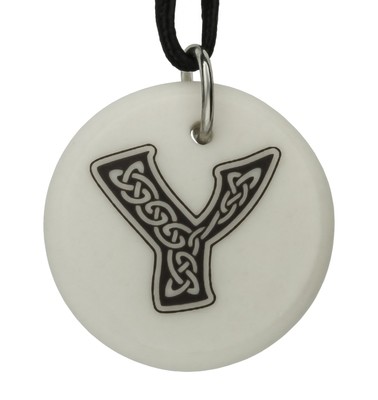 Celtic Initial Letter 'Y' Handmade Porcelain Pendant