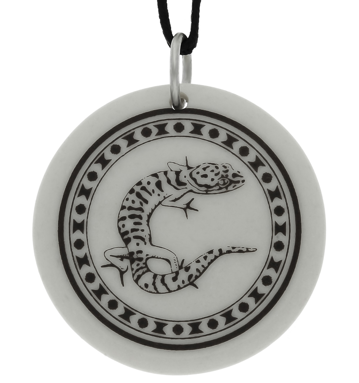 Gecko Totem Round Handmade Porcelain Pendant