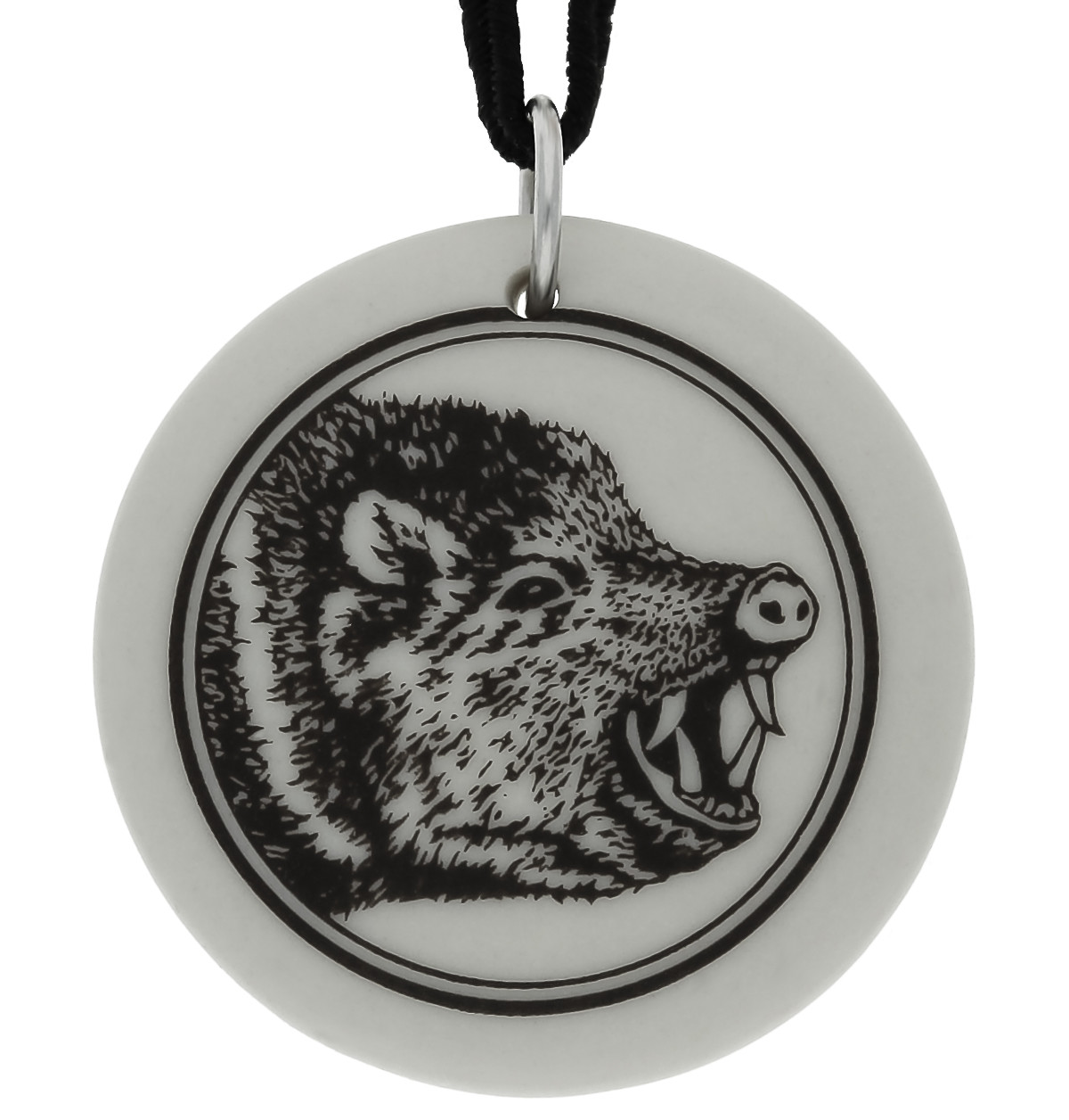 Javalina Totem Round Handmade Porcelain Pendant