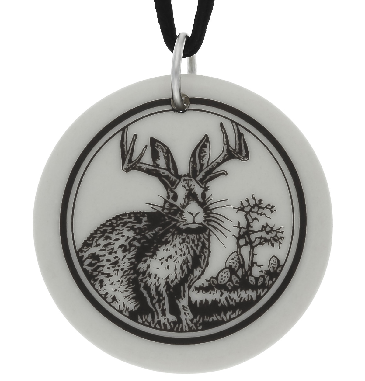 Jackalope Totem Round Handmade Porcelain Pendant